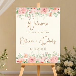 Blush Pink Wedding Welcome Sign – Editable Floral Rose Template – Soft Pink Printable Wedding Welcome Poster