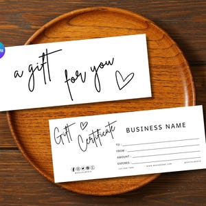 Bearbeitbare Geschenkgutschein-Vorlage - Moderner Geschenkgutschein für kleine Unternehmen - Druckbare Geschenkkarte mit Logo Sofortiger Download DIY-Zertifikat