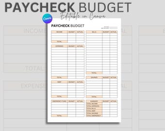 Paycheck Budget Overview Printable Planner, Budget Binder, Budget Planner, Paycheck Budget Tracker