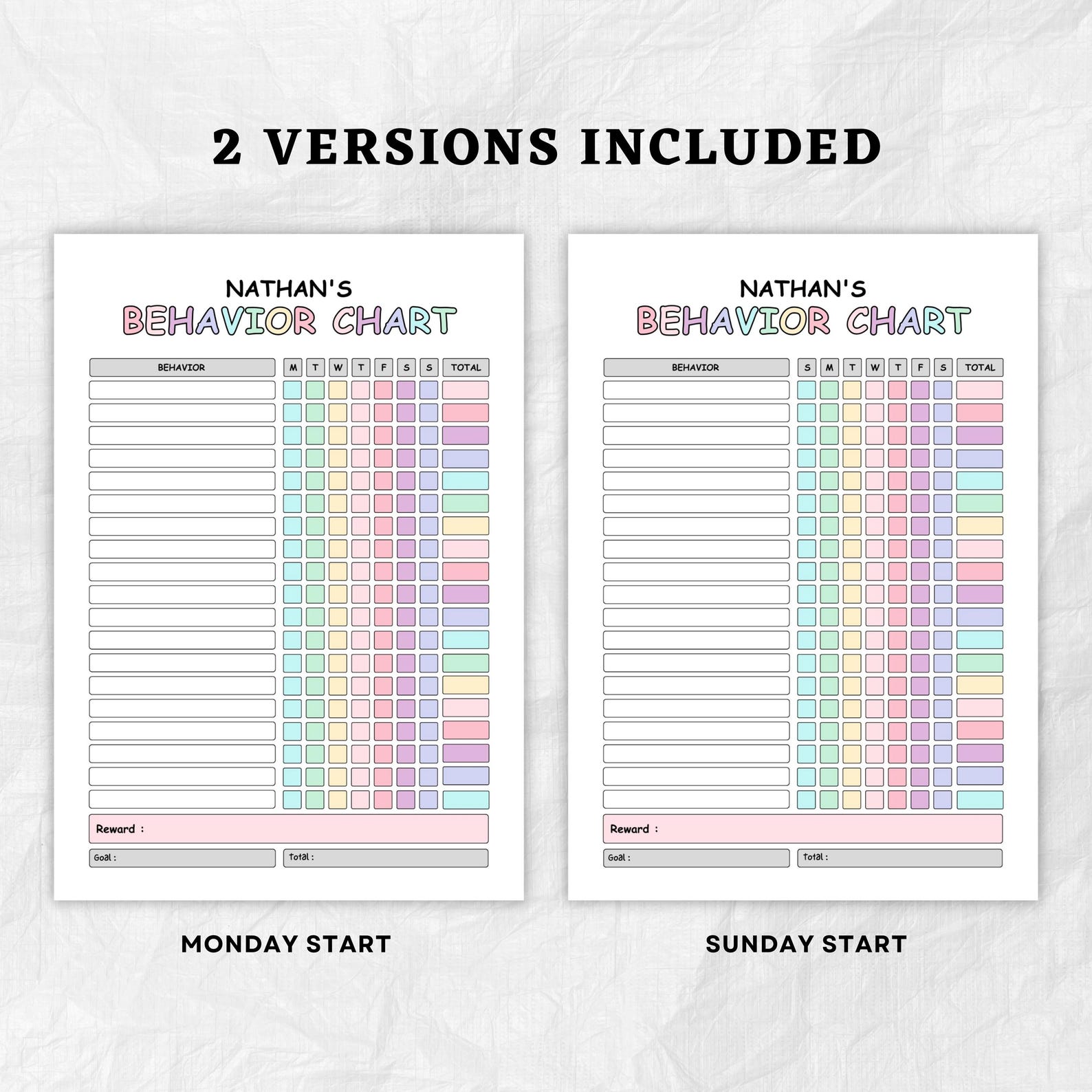 Printable Behavior Reward Chart for Kids | Editable Digital PDF for ...