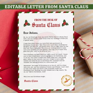Carta de Papá Noel editable: plantilla de carta de Papá Noel personalizada e imprimible, descarga instantánea