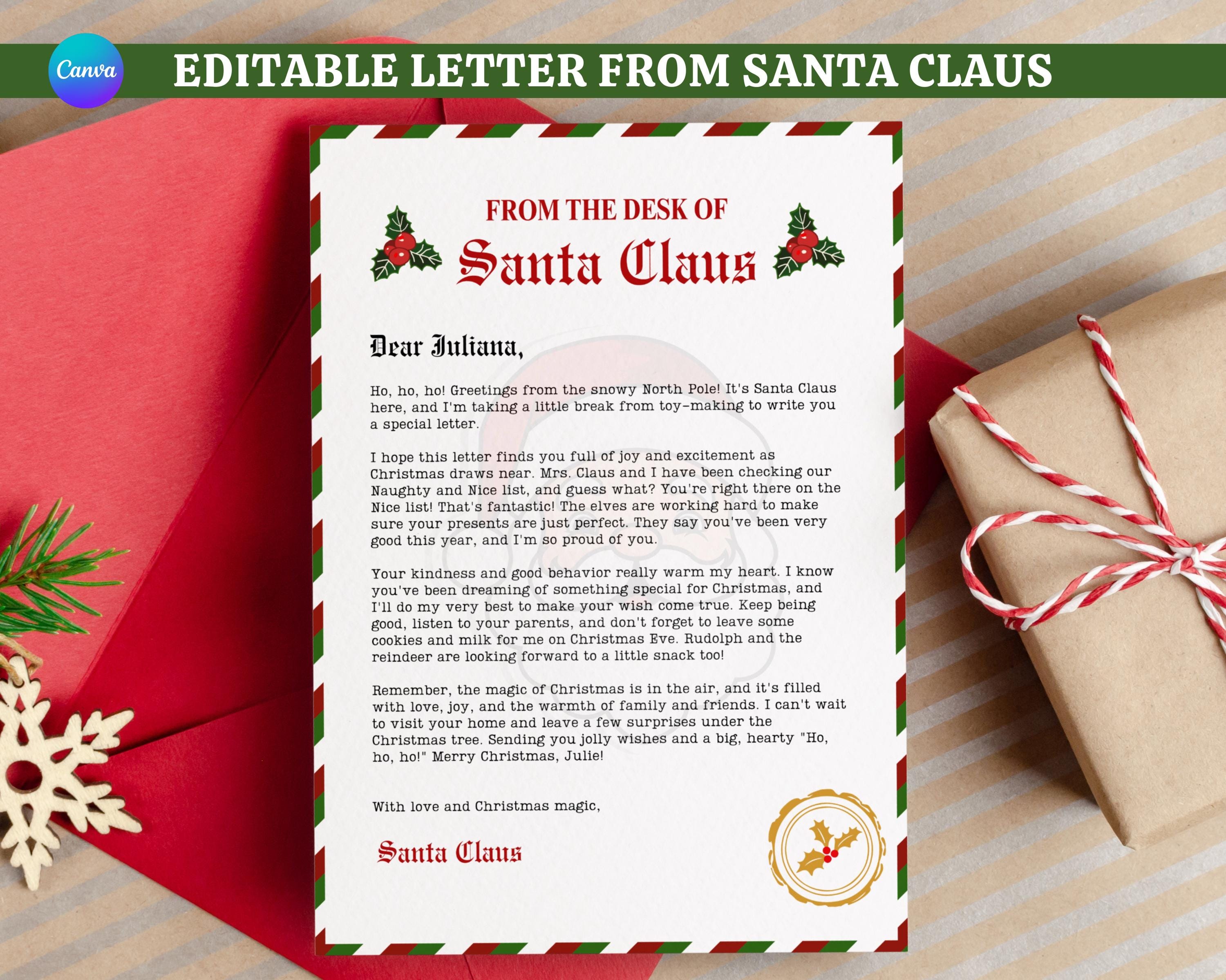 編集可能なサンタからの手紙 - 印刷可能なパーソナライズされた