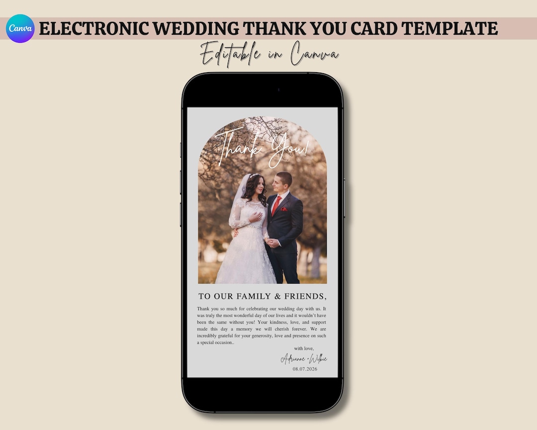 Editable Minimalist Electronic Wedding Thank You Card Template – Modern ...