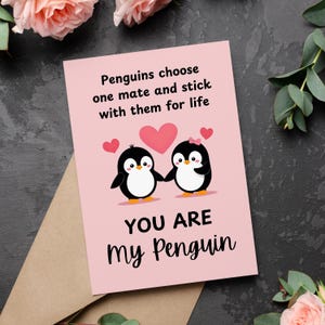 Geburtstagskarte für Mann oder Frau zum ausdrucken | Süße Romantische Valentinstag Karte mit Pinguinen | Digitaler Download für Paare