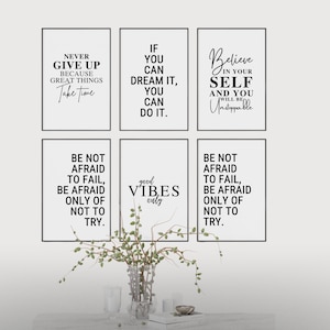 Set of 6 PRINTABLES,Downloadable Prints,Motivational Posters,Motivation Wall Art,Office Decor for,Women Inspirational,Work Quotes Modern,Home Office Desk,Self Employed Gifts,Dream Make It Happen,Inspiration Bundle,Entrepreneur Men,Never Give Up