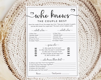 Who Knows the Couple Best Game Printable, Bridal Shower Couples Quiz, Engagement Party Game, Husband and Wife Trivia, Anniversary Party Game