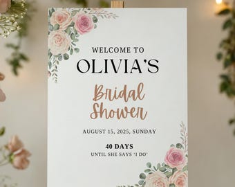 Love is In Bloom Sign | Floral Bridal Shower Welcome Sign | Editable Canva Bridal Shower Welcome Sign Template