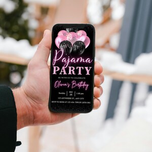 pajama invite, digital invite, girls night, pink birthday, glam invite, sleepover card, movie night, birthday evite, slumber party, fun pj invite, editable ecard, party for girls, animated card