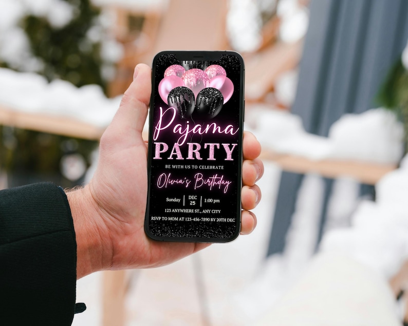 pajama invite, digital invite, girls night, pink birthday, glam invite, sleepover card, movie night, birthday evite, slumber party, fun pj invite, editable ecard, party for girls, animated card