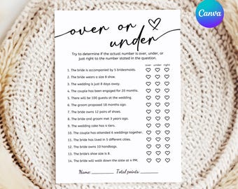 Over or Under Bridal Shower Game | Minimalist Trivia (Instant Download)