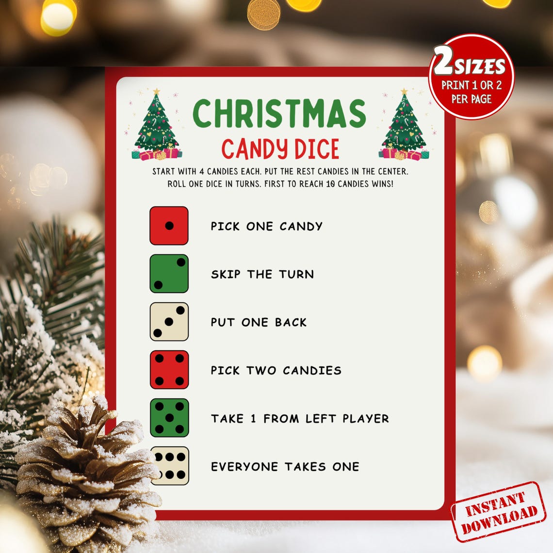 Christmas Candy Dice Game Printable | Fun Christmas Party Game for Kids ...