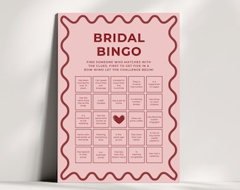 Jeu de bingo pour la mariée : brise-glace rose et rouge (téléchargement numérique)