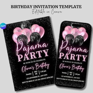 pajama invite, digital invite, girls night, pink birthday, glam invite, sleepover card, movie night, birthday evite, slumber party, fun pj invite, editable ecard, party for girls, animated card