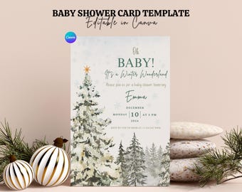 Editable Winter Baby Shower Invitation Template – Baby It's Cold Outside Invite, Gender Neutral Christmas Baby Shower