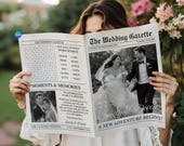 Folded Wedding Newspaper Program Template, Printable Canva Wedding Program, Newlywed Times Infographic Ceremony Schedule, Wedding Newspaper