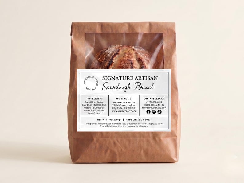 Canva Template,Digital Download,Editable Printable,Baked Goods Business,Thermal Printer Card,Farmers Market Tag,Sourdough Bread Box,Micro Bakery Sticker,Home Bakery Label,Cottage Food Law,Cookie Ingredients,QR Code Ingredients,6x4 4x4 Round BUNDLE