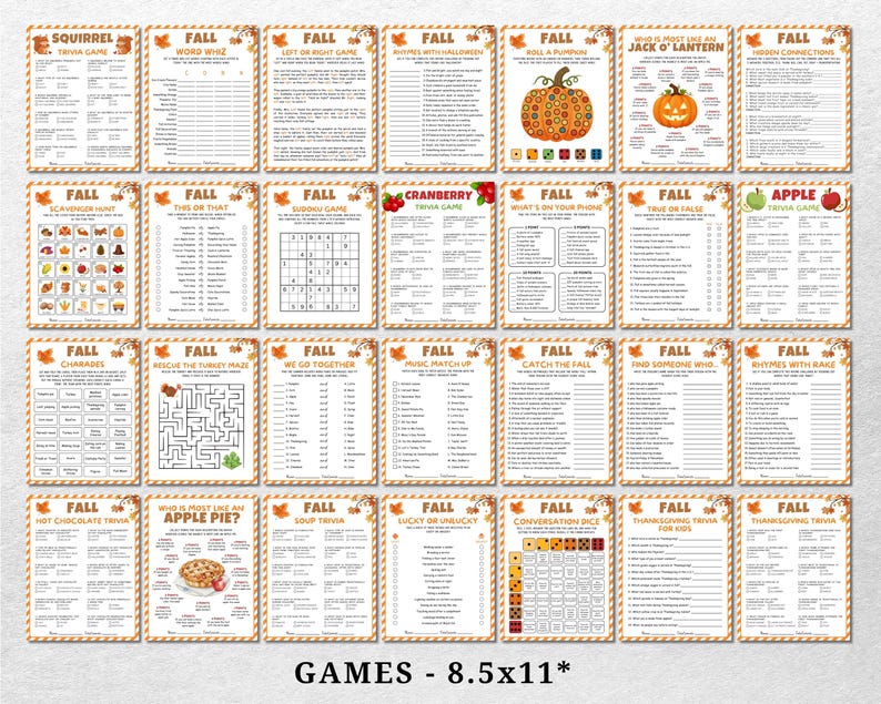 Fall Riddles And Trivia Fall Game Bundle, Autumn Trivia Games, 65 Fun Printable Games for ...
