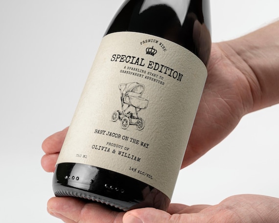 Pregnancy Announcement Wine Label for Grandparents: Custom Baby Reveal (Digital Template)