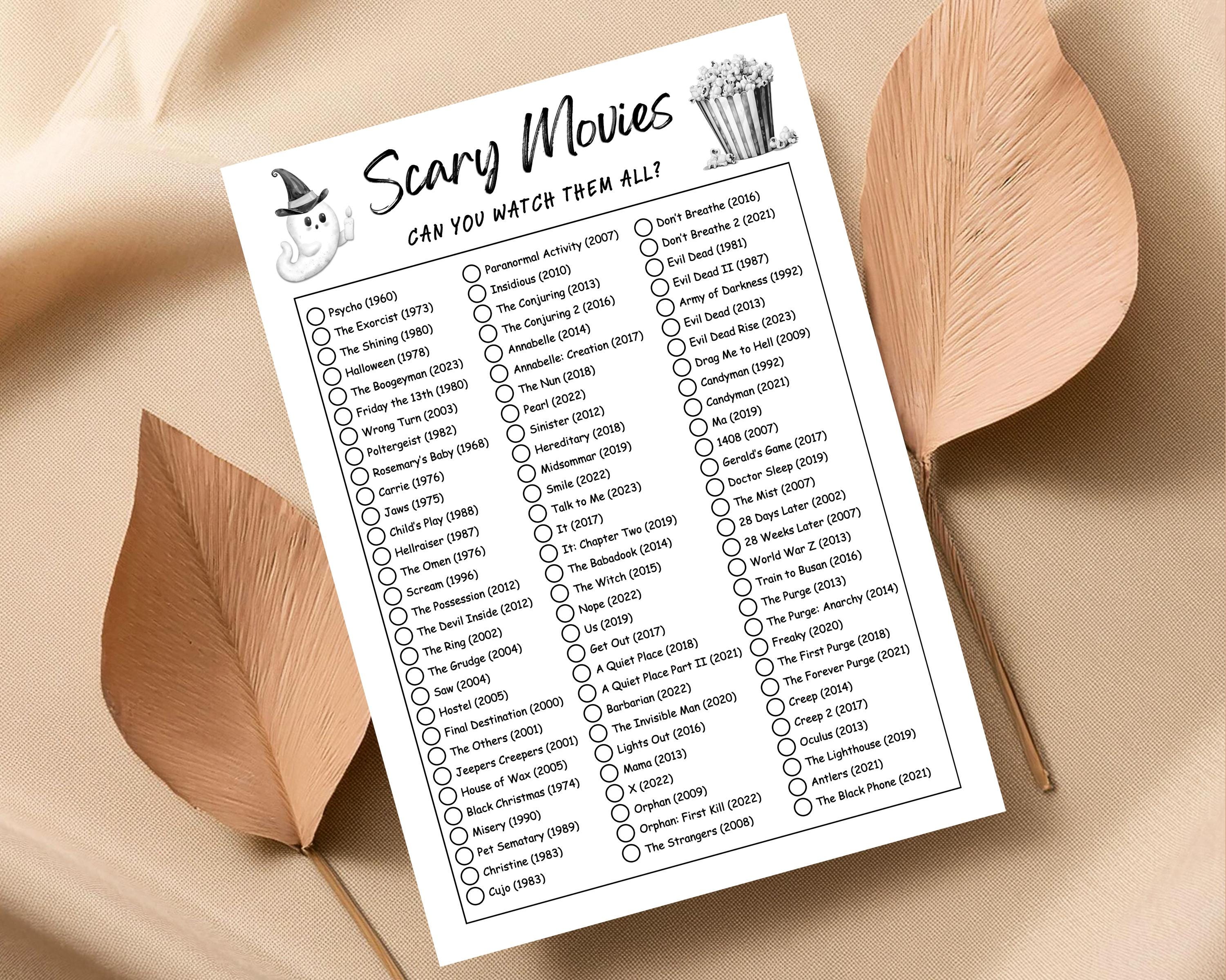 Scary Movies Printable Journal Page | Horror & Thriller Movie List ...