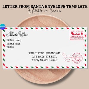 Plantilla de sobre editable para carta de Papá Noel / Sobre para correo del Polo Norte imprimible / Sobre plegable personalizado de Papá Noel, descarga instantánea