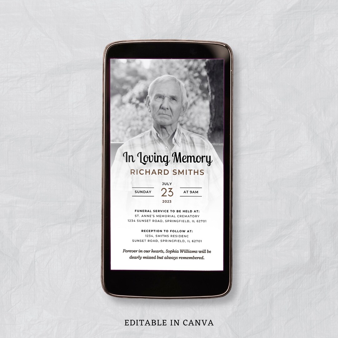 Editable Funeral Invitation With Photo – in Loving Memory Digital Evite ...