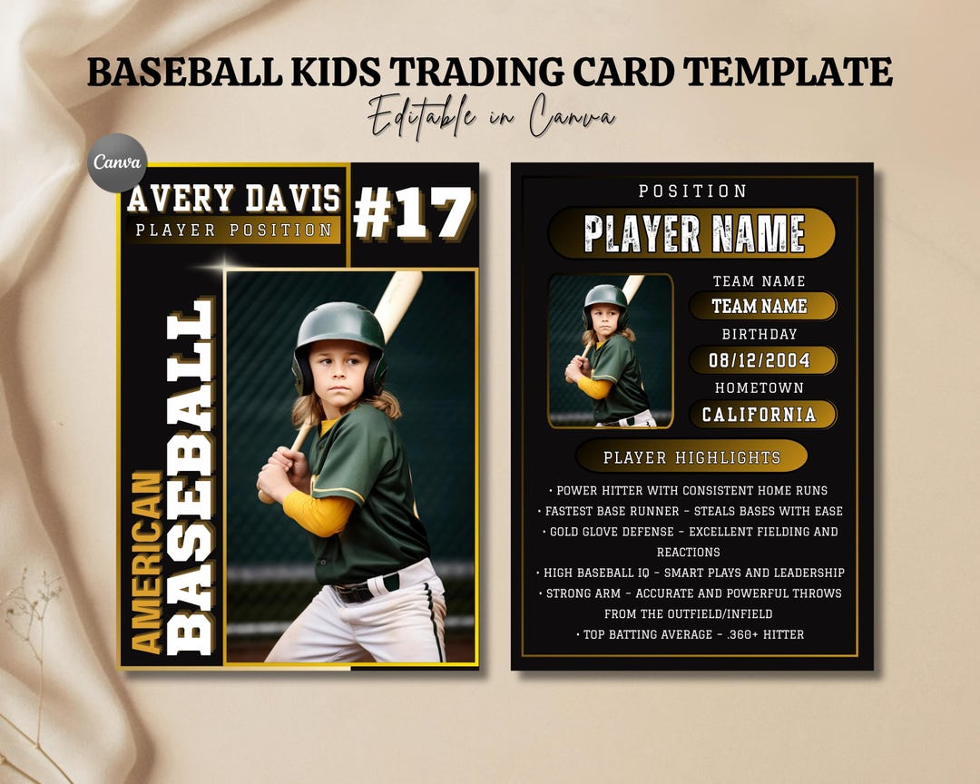 Baseball Trading Card Template | DIY Golden Sports Card Printable ...