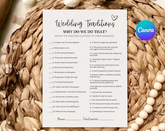 Wedding Traditions Guessing Game | Bridal Shower Trivia, Why Do We Do That Printable Game, Coed Wedding Shower Activity, Fun Couple Game