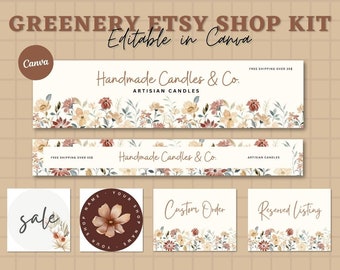 Kit boutique Etsy bohème, modèle de bannière Etsy, image de marque de la boutique Etsy, bannière modifiable de la boutique Etsy, bannière de magasin de fleurs, profil d'icône de boutique Etsy, toile