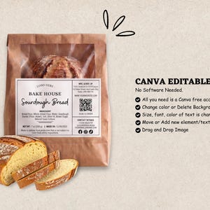 Canva Template,Digital Download,Editable Printable,Baked Goods Business,Thermal Printer Card,Farmers Market Tag,Sourdough Bread Box,Micro Bakery Sticker,Home Bakery Label,Cottage Food Law,Cookie Ingredients,QR Code Ingredients,6x4 4x4 Round BUNDLE