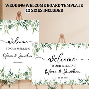 Customizable Eucalyptus Wedding Welcome Sign Template – Printable Greenery Welcome Board and Sage Wedding Signage