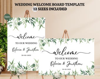 Customizable Eucalyptus Wedding Welcome Sign Template – Printable Greenery Welcome Board and Sage Wedding Signage