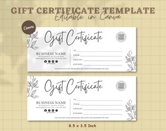 Boho Gift Certificate Template, DIY Printable Gift Voucher Certificate, Editable Gift Card, Spa Gift Certificate, Printable Template, Canva