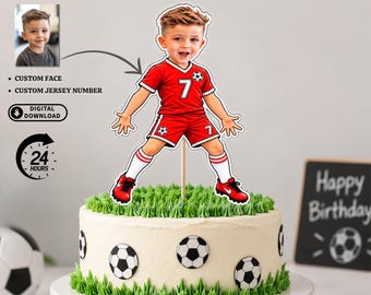 Soccer Player Personalized Face Cake Topper Soccer Photo Cake Topper Birthday Decorations Boy Party Goalie Cake Topper Soccer Cake Topper