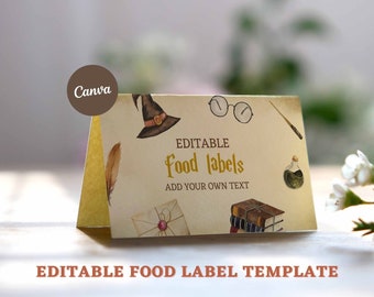 Wizard Birthday Party Food Label Template, Wizardry Food Label Card, Magic School Tented Food Labels, Instant Download, Birthday Party Tags