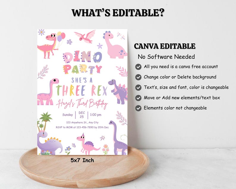 dino birthday, pink dino invite, trex party girl, dino editable, dino template, girl dino card, stomp roar dino, dinosaur invite, pastel trex, cute dino card, girl trex party, dinosaur girl, three rex invite