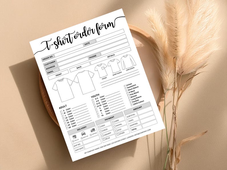 Fillable T-shirt Order Form Editable, Printable Shirt Order Form ...