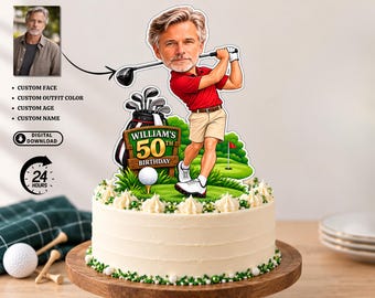 Golf Birthday Caricature Standee & Cake Topper | Personalised from Photo | 30th 40th 50th 60th | Birthday Gift Him