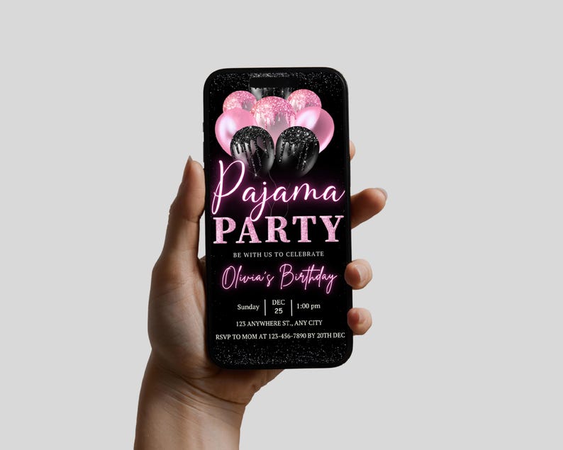 pajama invite, digital invite, girls night, pink birthday, glam invite, sleepover card, movie night, birthday evite, slumber party, fun pj invite, editable ecard, party for girls, animated card