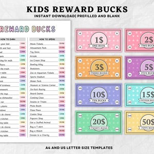 Ausdruckbare Kinder Belohnung Bucks | Bearbeitbare Haushalts-Coupons | Mom Bucks & Good Behavior Belohnungssystem