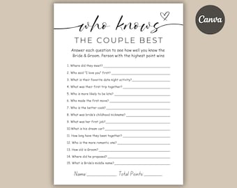 Who Knows the Couple Best Game Printable, Bridal Shower Couples Quiz Cards, Engagement Party Trivia Game, Wedding Table Game, Newlywed Quiz