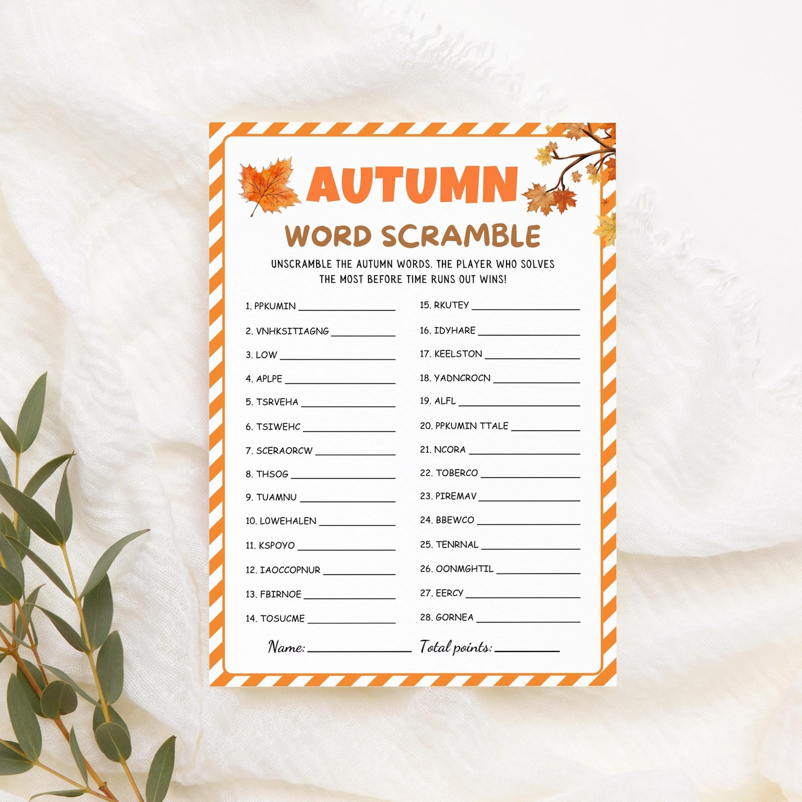 Fall Scabble Printable Fall Word Scramble Game | Printable Autumn Activity | Fun Word Puzzle ...