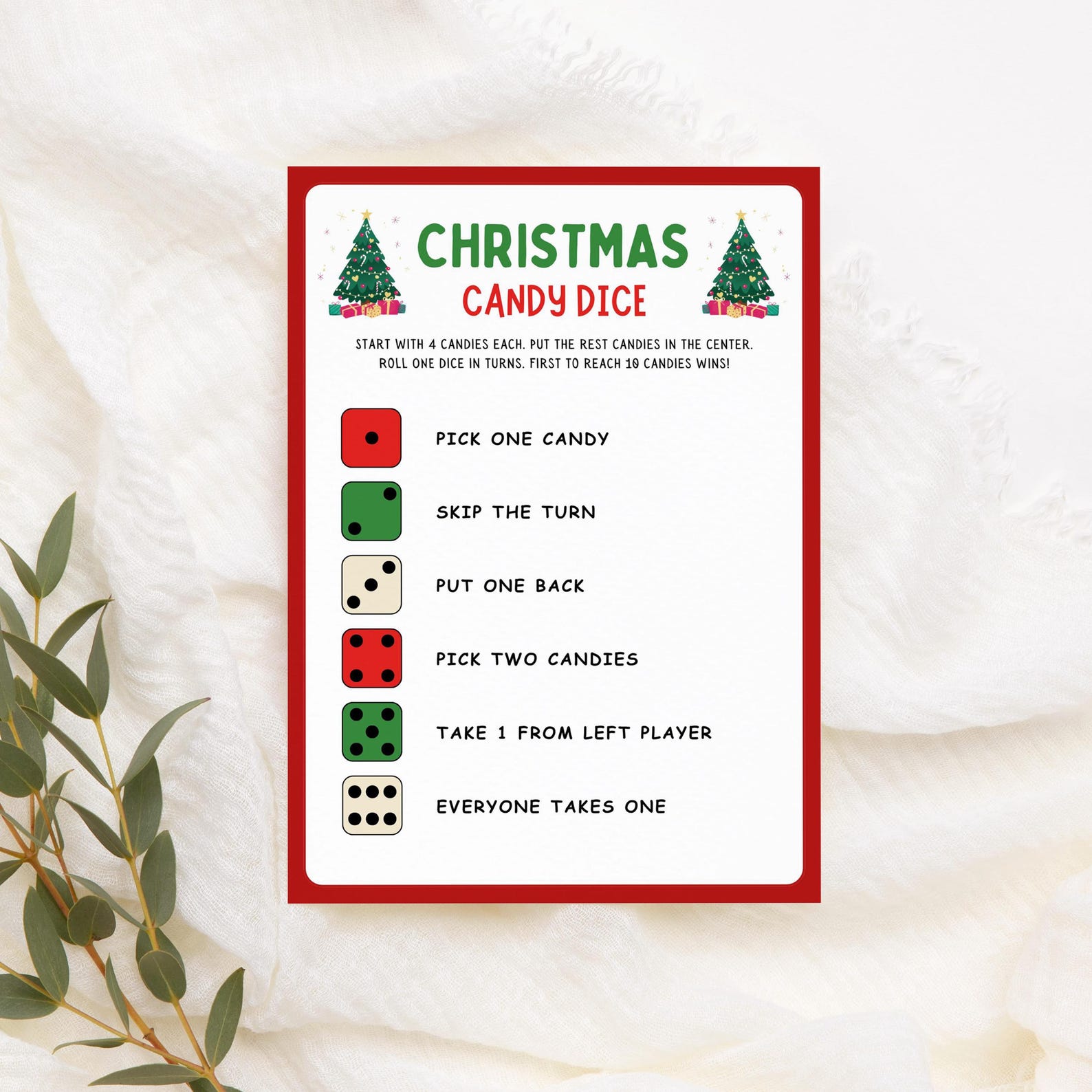 Christmas Candy Dice Game Printable | Fun Christmas Party Game for Kids ...