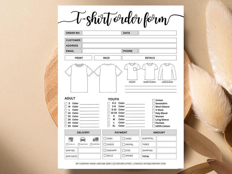 Fillable T-shirt Order Form Editable, Printable Shirt Order Form ...