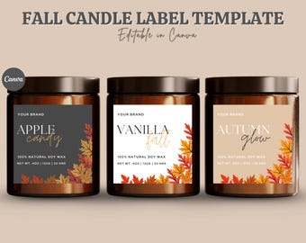 Printable Fall Candle Label Template, Editable Canva Label for Candle Jar, DIY Autumn Candle Sticker, Custom Candle Branding Label