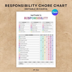 Editable Responsibility Chore Chart for Kids | Printable Daily and Weekly Schedule | Kids Chore List and Routine Checklist