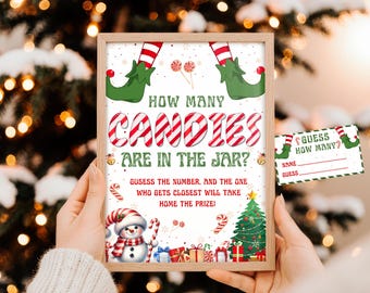 Printable Christmas Candy Guessing Game, Guess How Many Candies Sign, Holiday Jar Game for Work, Church & Office Christmas Parties