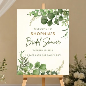 Editable Portrait Bridal Shower Welcome Sign Template | Greenery Gold Party & Reception Poster | 100% Editable Text Brunch Decoration