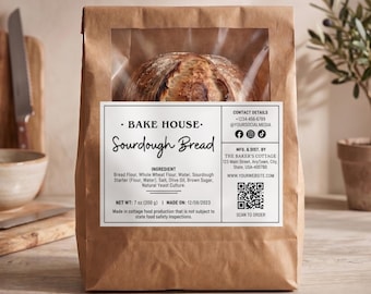 Cottage Food Label Template, Sourdough Bread Box Sticker, Micro Bakery Ingredient Label, Thermal Printer Bakery Tag, Canva Printable