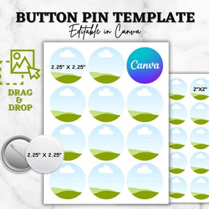 2.25&quot; Button Pin Template – Editable SVG & PNG for Sublimation, Blank Badge Circle Labels, Canva Compatible