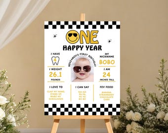 Editable “One Happy Dude” 1st Birthday Milestone Poster – Printable First Birthday Milestone Board – Customizable Party Sign